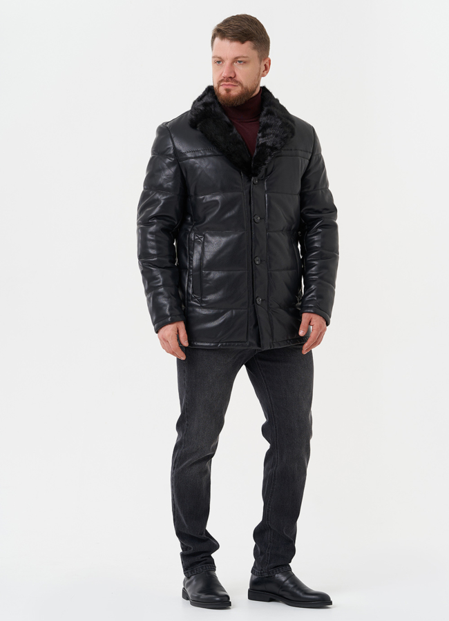 Полупальто из эко кожи с мехом модель № 27738 в рассрочку