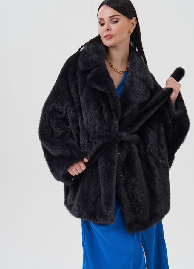 Шуба из норки с английским воротником  модель № 24657 меха малина