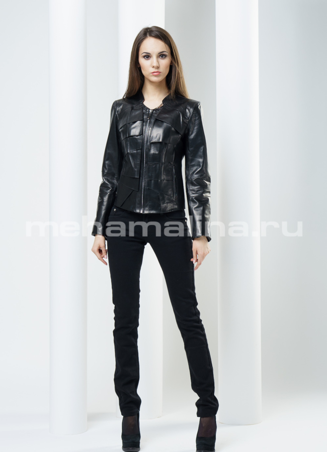 Кожаная куртка с воланами модель № K-221 в кредит