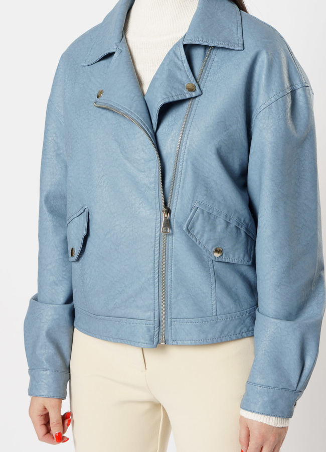 Куртка из эко кожи голубого цвета модель № 20627 универмаг малина