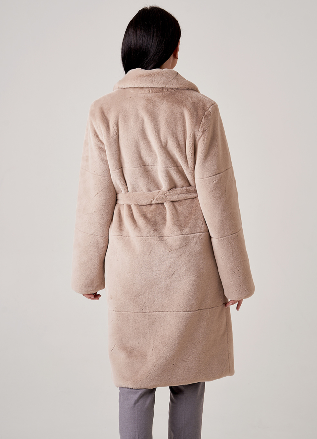 фото Шуба из искусственного меха с поясом модель № 1103