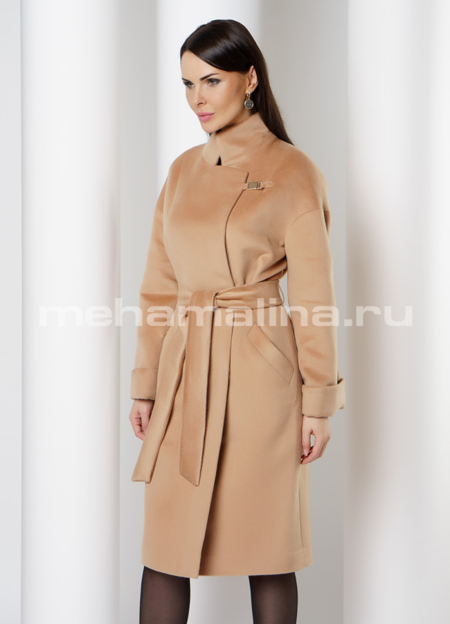 Пальто со стойкой на кнопках в цвете кэмел модель № 035 универмаг малина