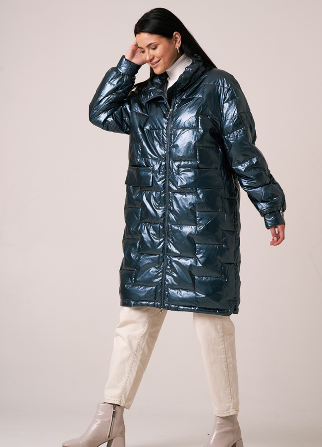 Плащ в цвете синий металлик  прямого силуэта модель № А-48 в рассрочку