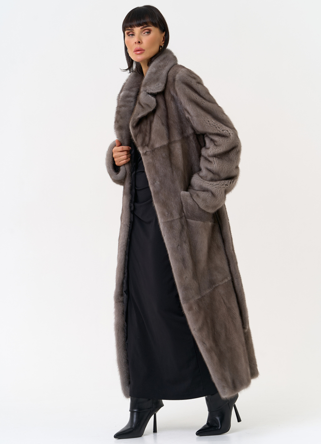 Длинная шуба из меха норки с английским воротником модель № 31598 универмаг малина Длинная шуба из меха норки с английским воротником модель № 31598 универмаг малина