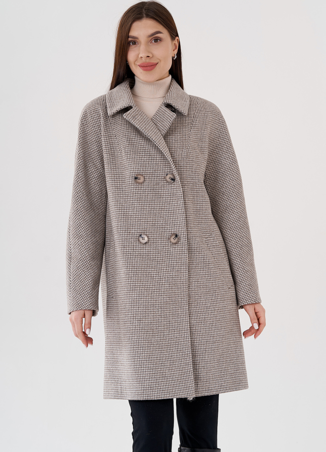 Бежевое женское пальто с принтом 