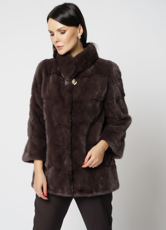 Укороченная норковая шуба с воротником стойкой  модель № S-817 в рассрочку