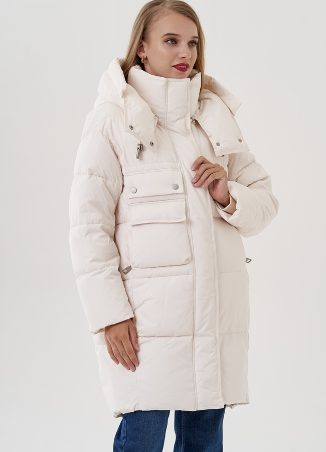 Женский пуховик с капюшоном  модель № 82041 универмаг малина