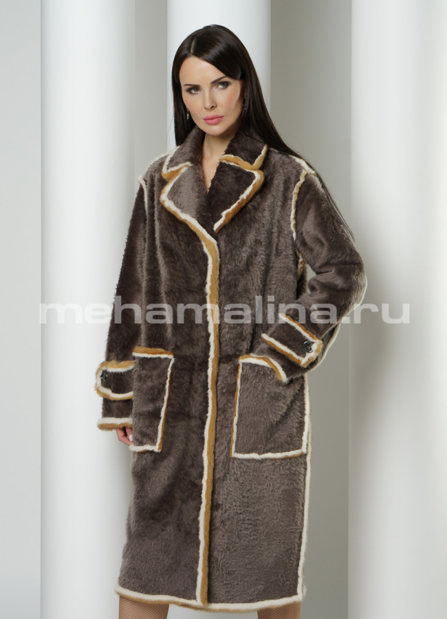 Дубленка с английским воротником с отделкой из норки модель № 3433 универмаг малина
