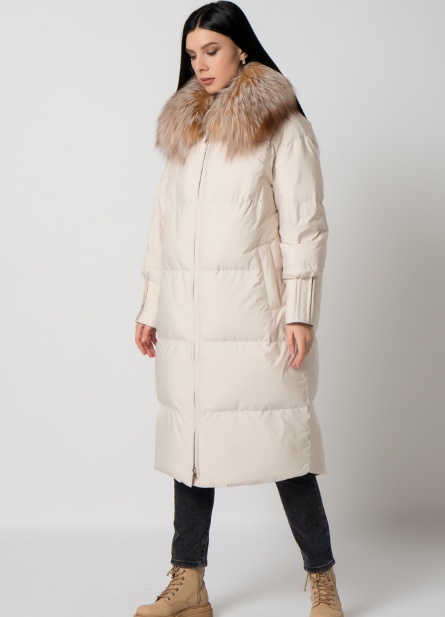 фото Длинный пуховик с мехом модель № 2310-1