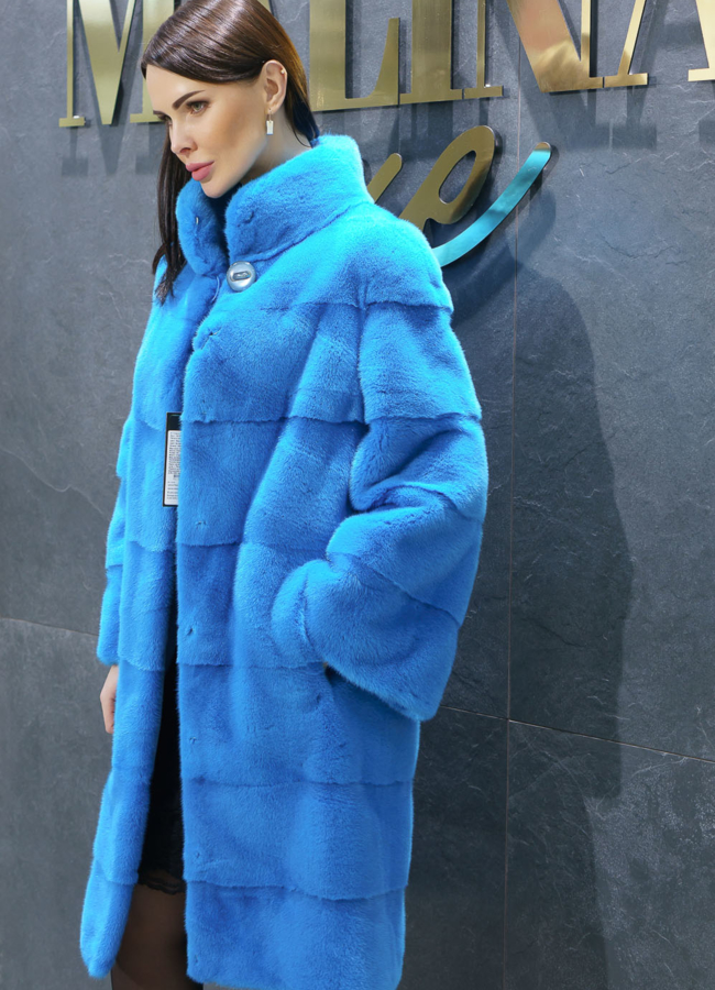 фото Норковая шуба в поперечном раскладе со стойкой модель № S-767