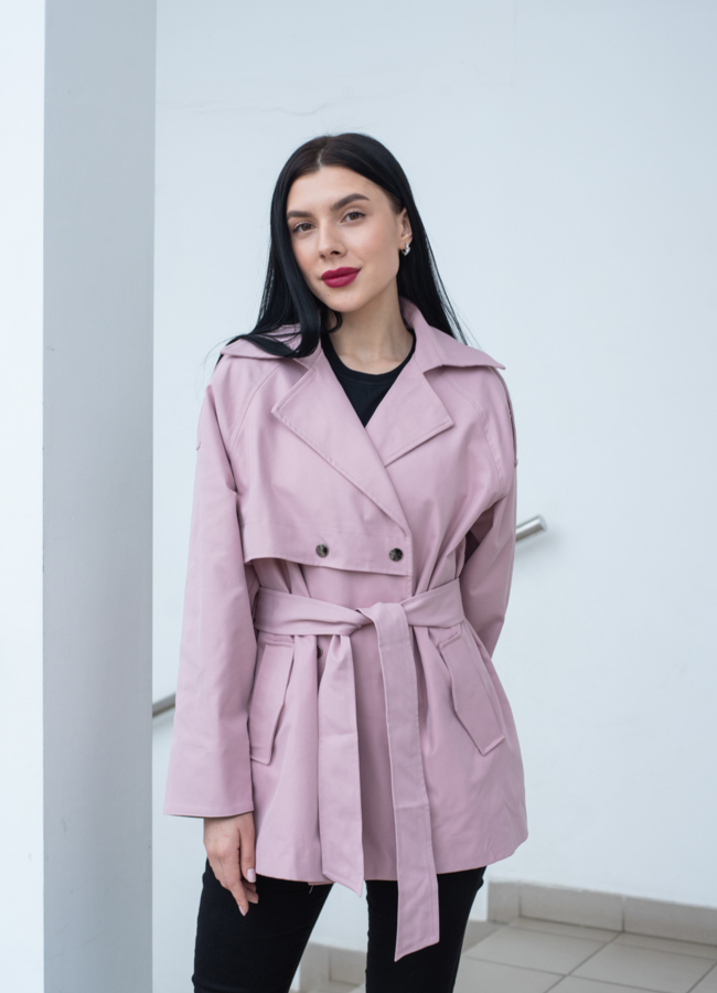 Тренч женский с поясом  модель № 22853 меха малина