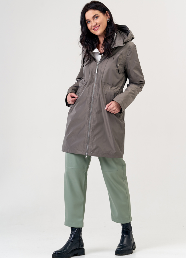 фото Плащ женский бежевого цвета с капюшоном модель № 068