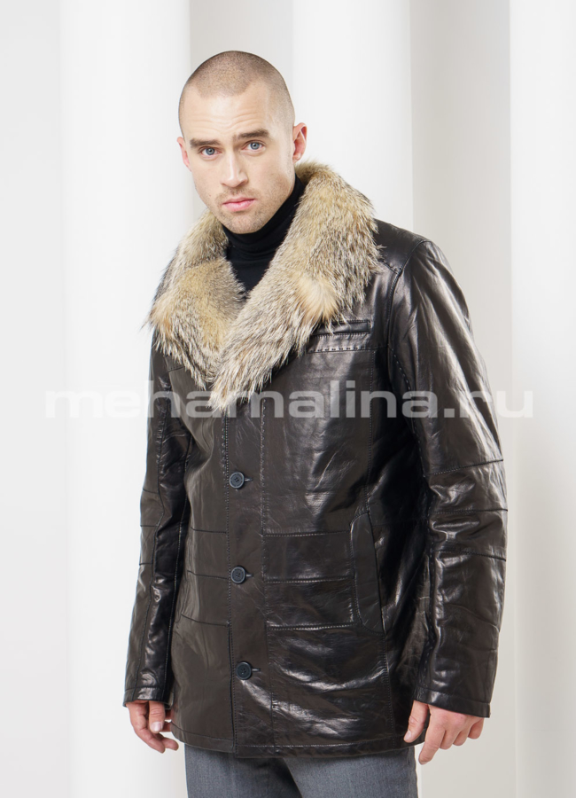 Дубленка мужская удлиненная модель № DM-98 меха малина