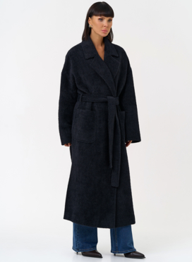 Женское длинное пальто в темно-синем цвете