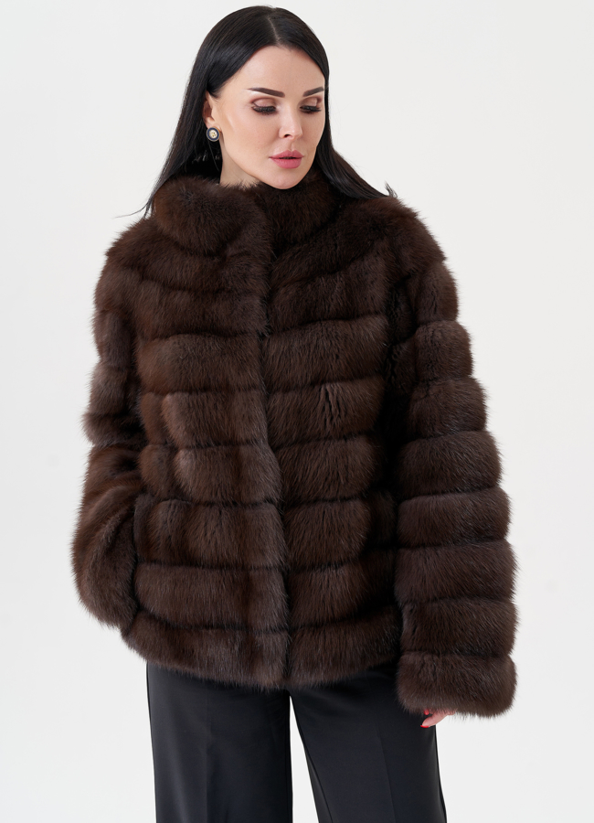 Шуба из куницы с воротником стойка модель № 24502 универмаг малина
