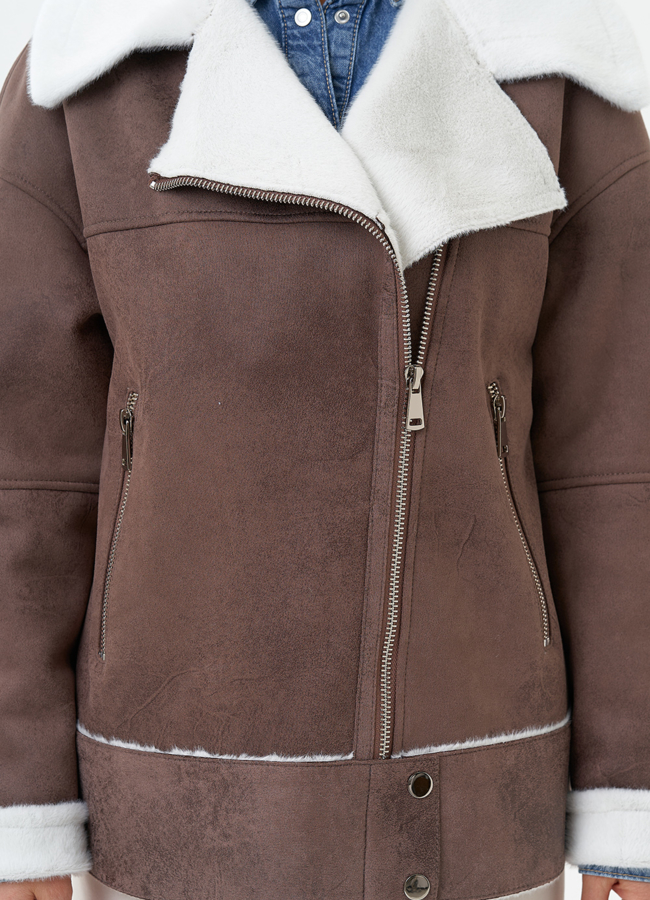 Женская дубленка из эко замши  модель № 29984 универмаг малина