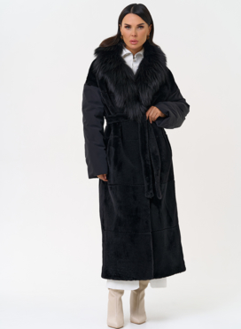 Комбинированное женское зимнее пальто в черном цвете