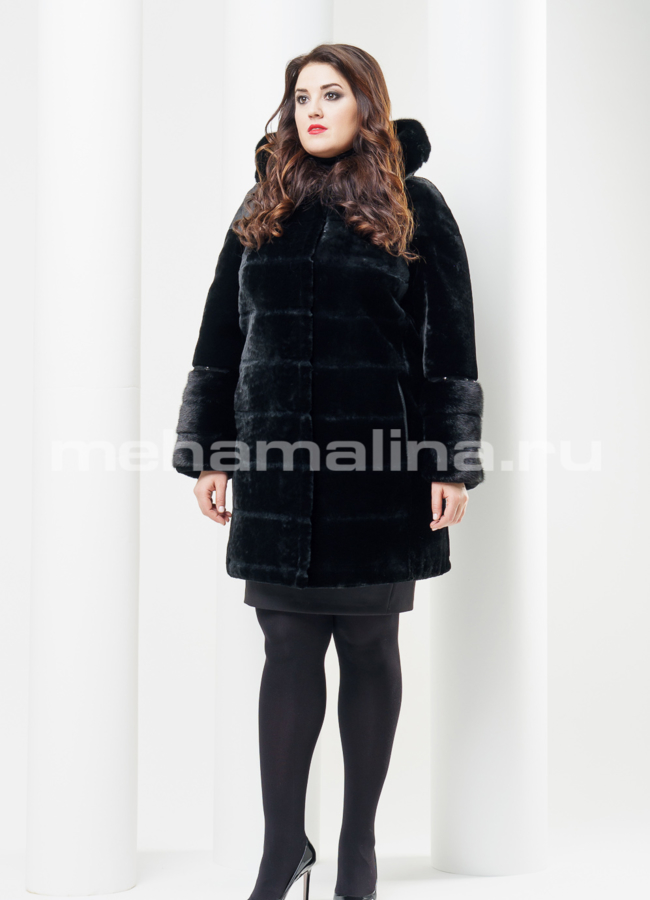 Шуба из мутона модель № S-414 меха малина