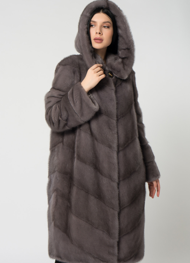 Светлая длинная шуба из норки модель № 1505 универмаг малина