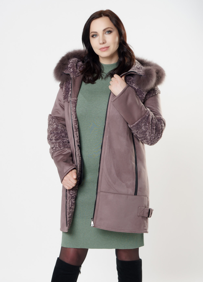Дубленка из эко кожи с капюшоном модель № 82005 универмаг малина