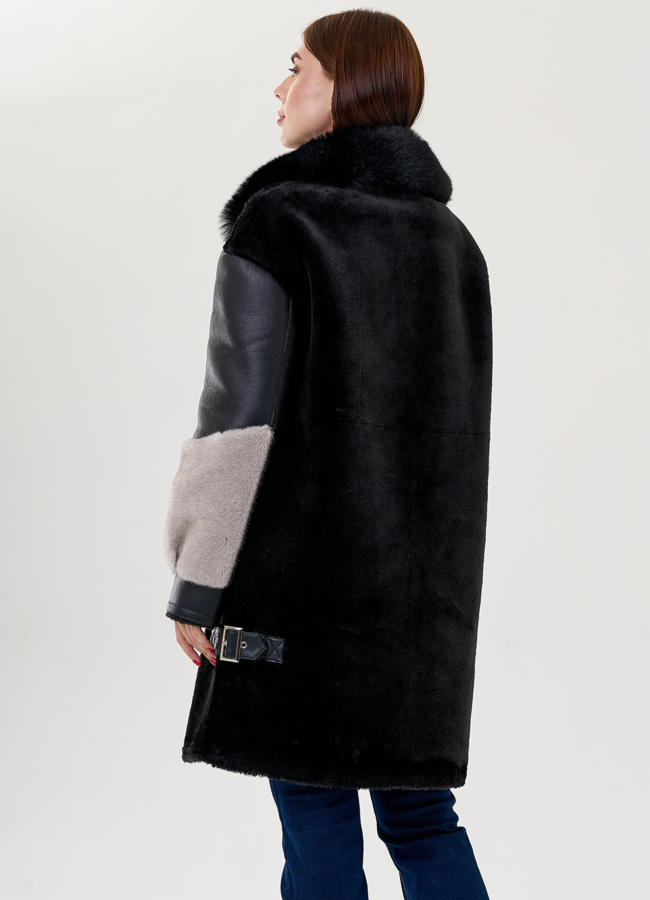 Комбинированная дубленка из искусственной кожи модель № 79313 в кредит