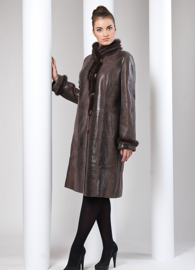 Дубленка модель № D-15 меха малина