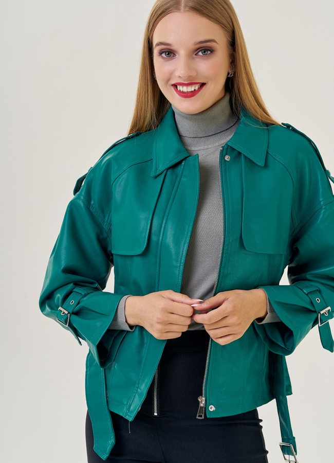 Женская куртка оверсайз из эко кожи модель № 23257 универмаг малина