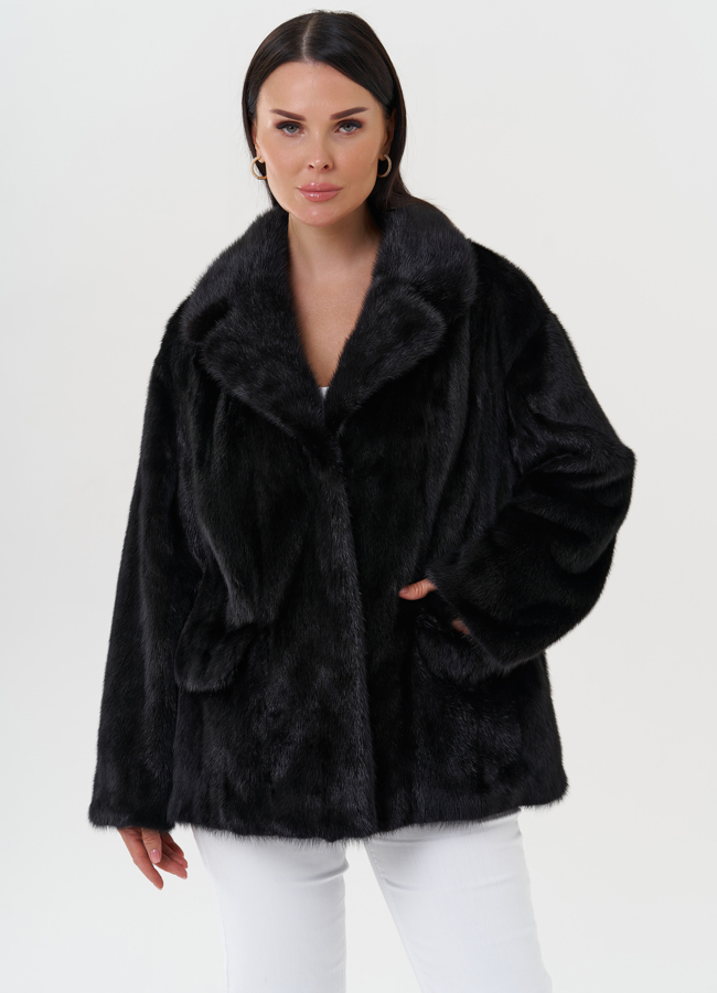 Укороченная женская шуба из меха норки  модель № 27590 меха малина