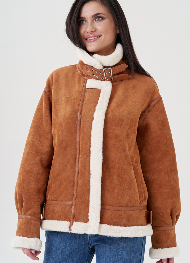 Дубленка женская  из эко замши  модель № 23953 в кредит