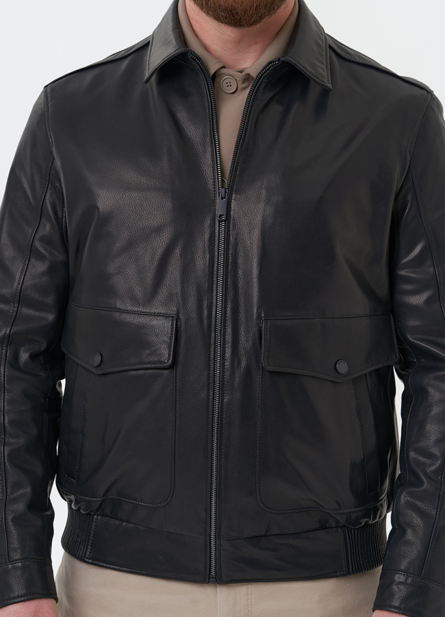 Мужская куртка из натуральной кожи черного цвета  модель № 30068 универмаг малина Мужская куртка из натуральной кожи черного цвета  модель № 30068 универмаг малина