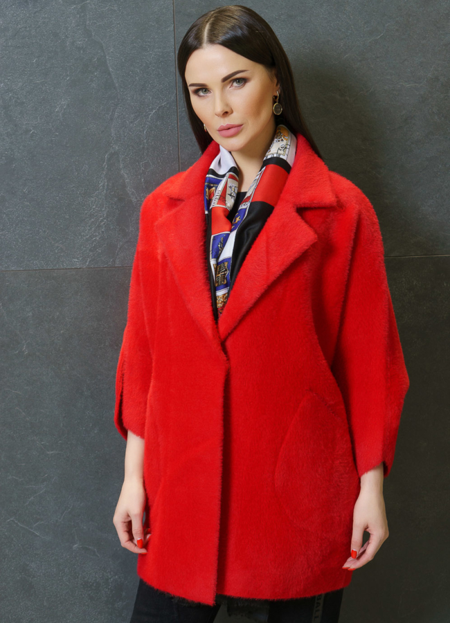 Пальто из микроворса модель № 10975 меха малина