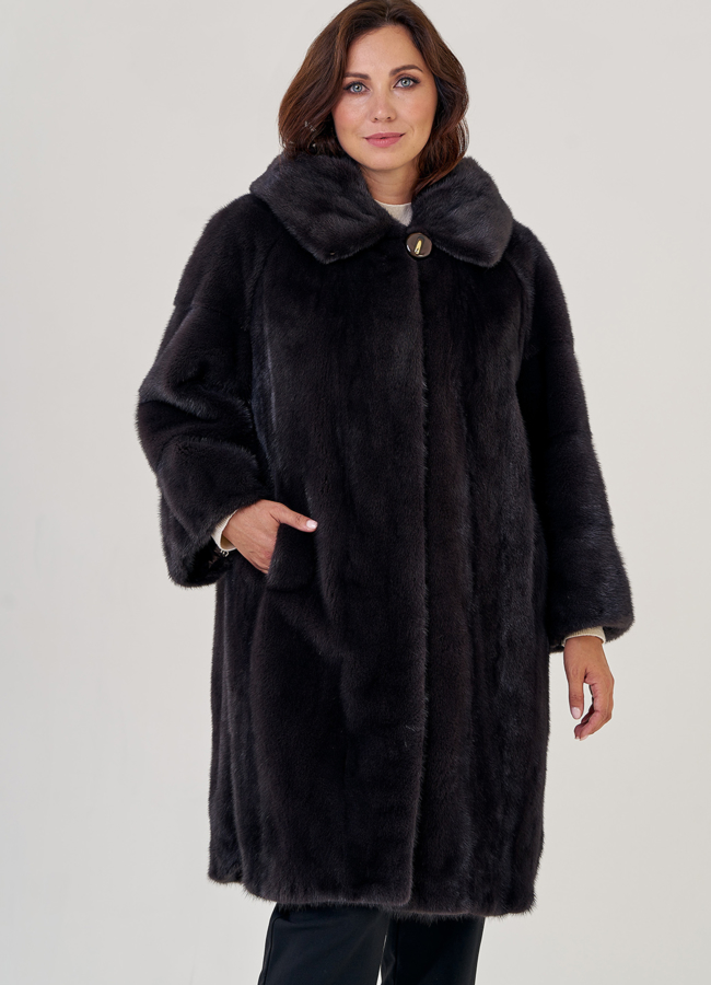 Женская норковая шуба с капюшоном  модель № 23155 меха малина