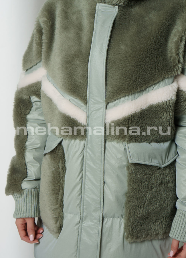 Пуховик на молнии с капюшоном, зеленого цвета модель № П-366 универмаг малина