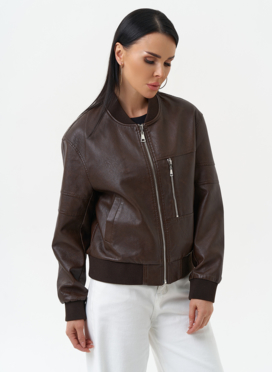 Куртка бомбер из эко кожи коричневого цвета