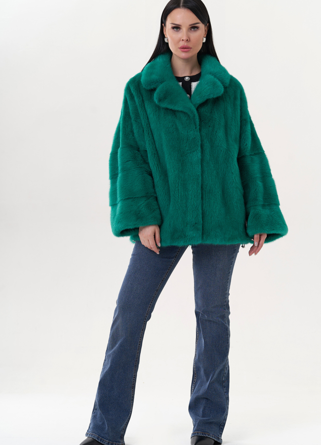 фото Шуба из норки зеленого цвета модель № 24813