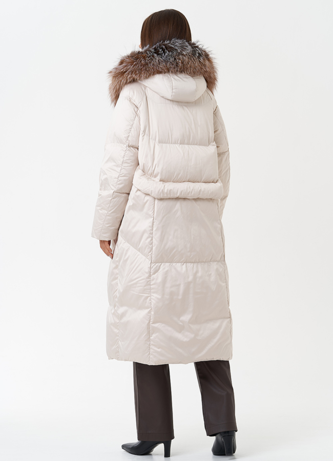 Длинный пуховик с мехом лисы модель № 28829 универмаг малина