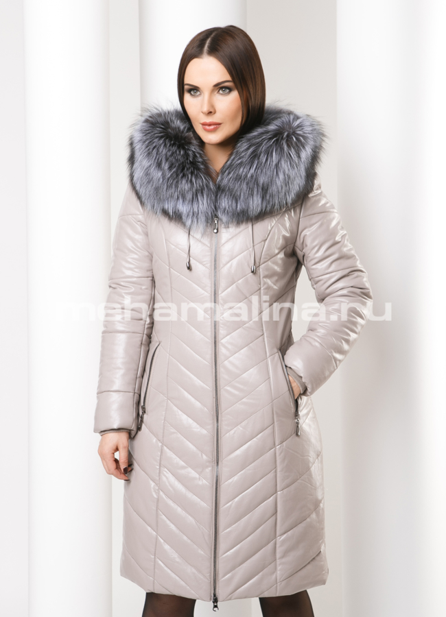 Пуховик женский модель № П-110 меха малина