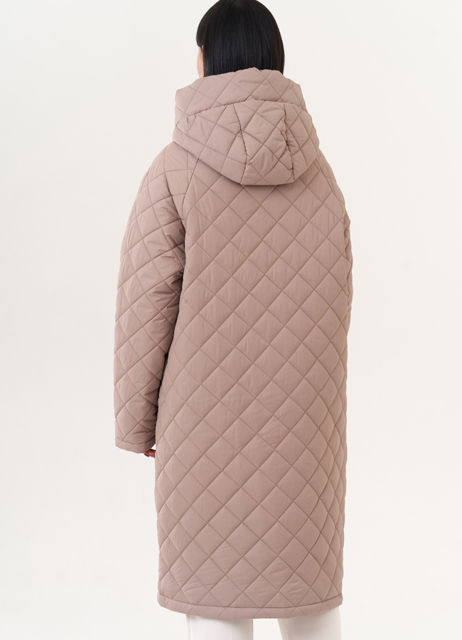 Стеганое пальто с капюшоном модель № 25620 универмаг малина