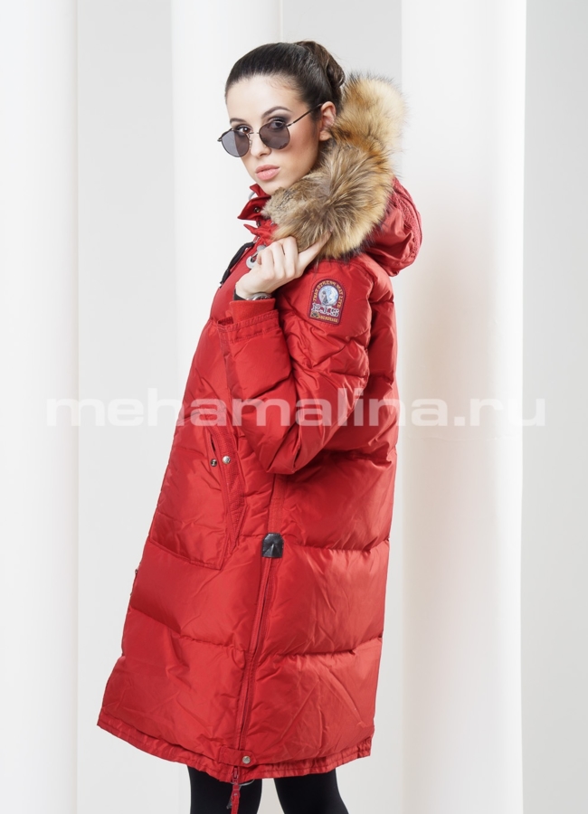 фото Пуховик красного цвета с капюшоном модель № П-50