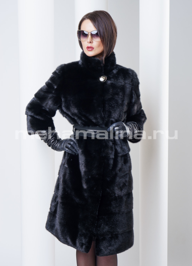 Шуба норковая поперечка 100 см, цвет черный модель № S-290 универмаг малина