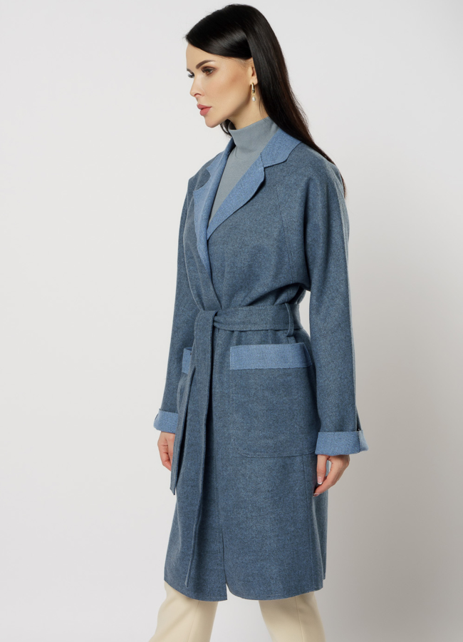 Пальто женское синего цвета модель № 19607 в рассрочку