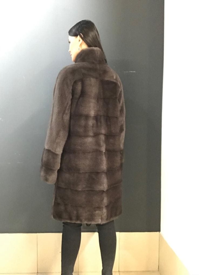 Норковая шуба с воротником стойкой в цвете капучино модель № 1045 в рассрочку