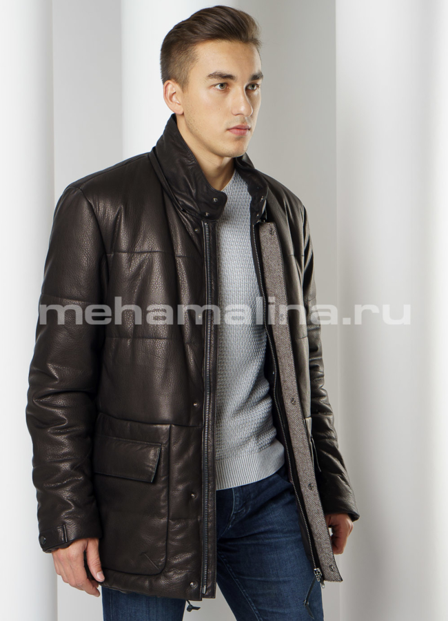 Пуховик Perre из натуральной кожи  модель № ПМ-93 универмаг малина