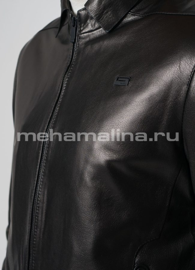 Кожаная куртка с отложным воротником на молнии модель № 8057 в рассрочку