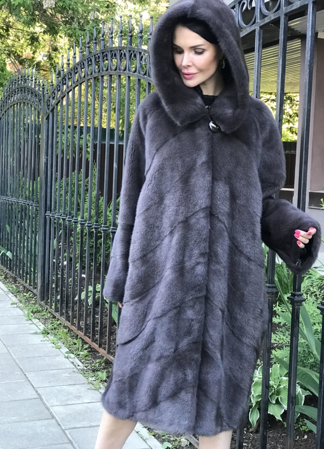 фото Норковая шуба в цвете капучино модель № 356-5М