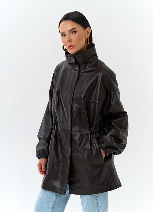 Куртка из натуральной кожи с воротником стойка модель №  универмаг малина