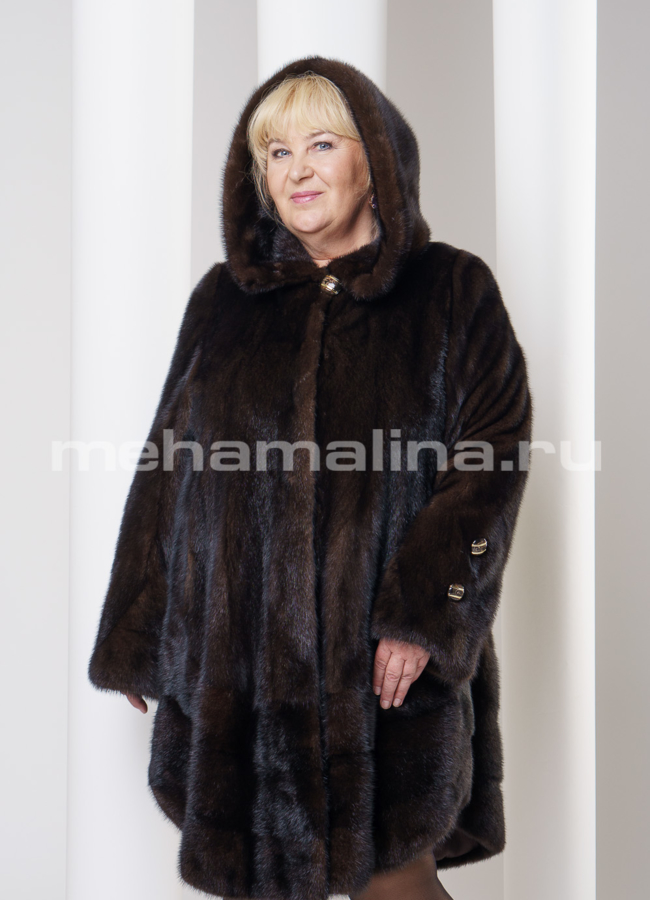 Шуба норка, цвет махагон модель № S-279 меха малина