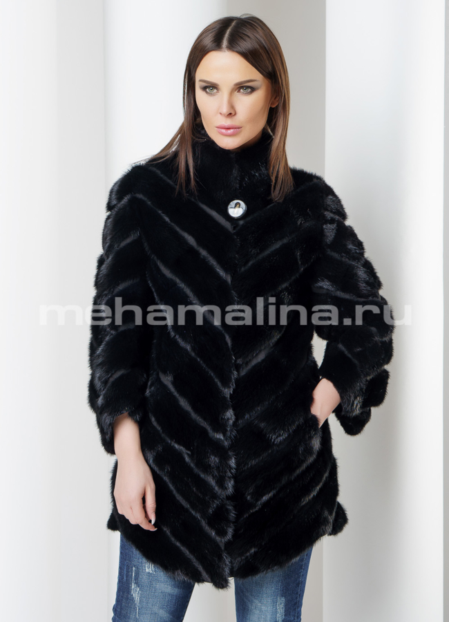 Укороченный жакет модель № M-154 меха малина