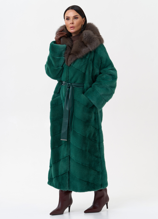 Норковая шуба с капюшоном из меха куницы модель № 29253 в рассрочку