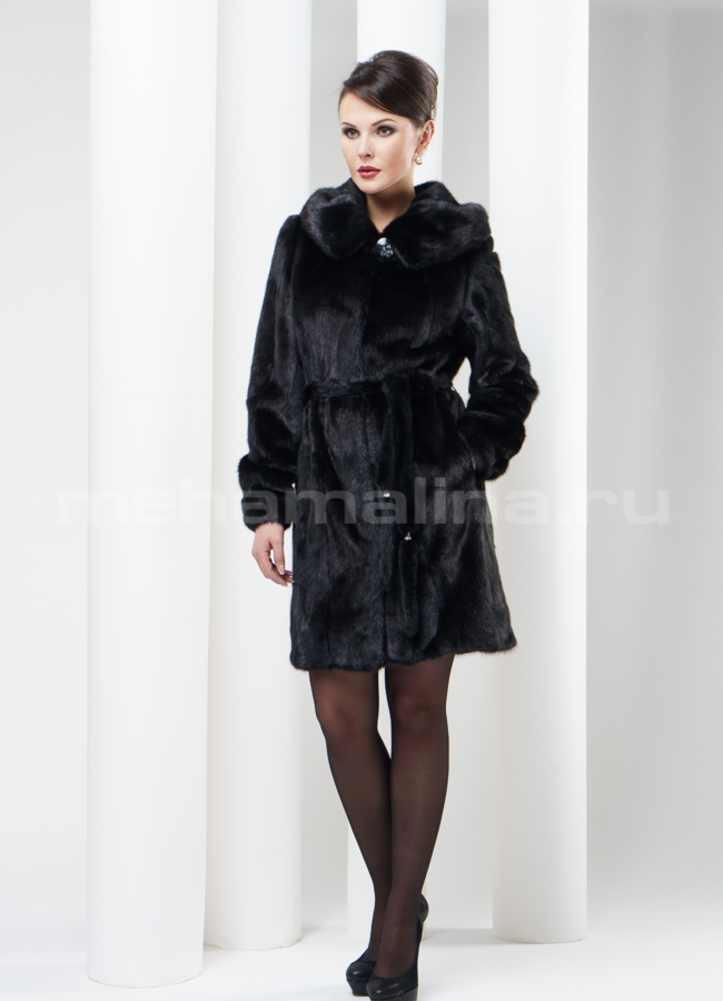фото Шуба норка с капюшоном, на поясе модель № S-138